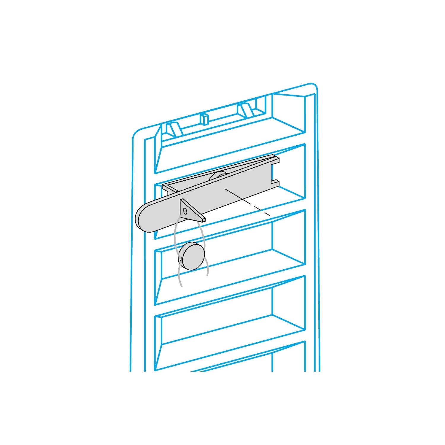 Illustration eines Regals mit einem hervorstehenden Griff. Der Griff ist zur Bedienung oder zum Ziehen gedacht.