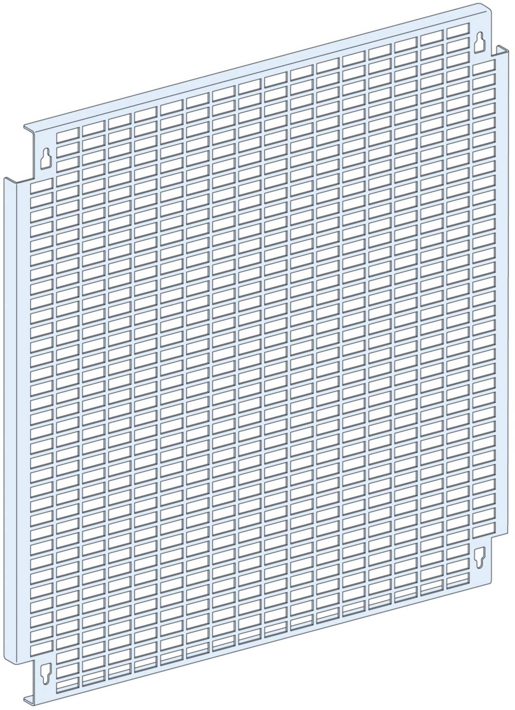 Ein rechteckiges, lichtblaues Gitterpaneel mit quadratischen Öffnungen.