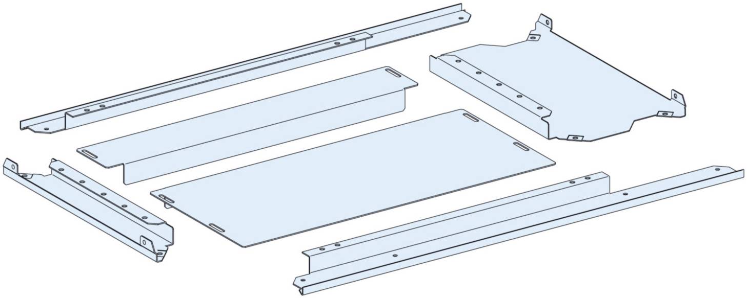 Abbildung zeigt fünf flache Metallteile in verschiedenen Formen und Größen, die möglicherweise zu einem mechanischen Bauteil zusammengesetzt werden.
