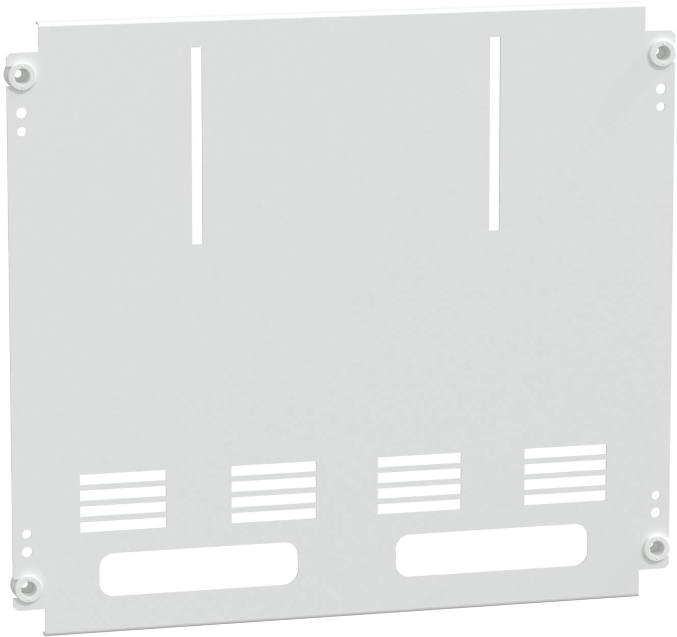 Weiße quadratische Platte mit mehreren schmalen Schlitzen.