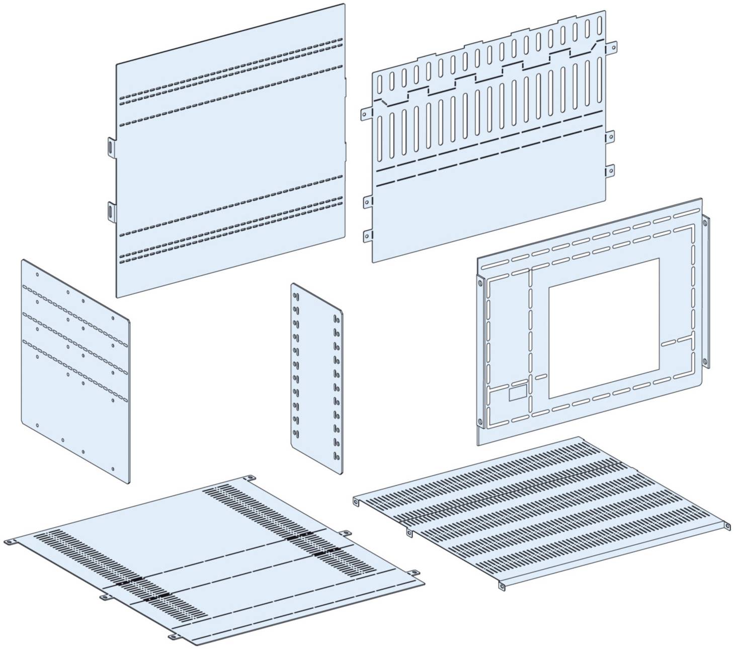 Diagramm zeigt sechs verschiedene Platten in verschiedenen Größen und Formen, angeordnet in zwei Reihen.
