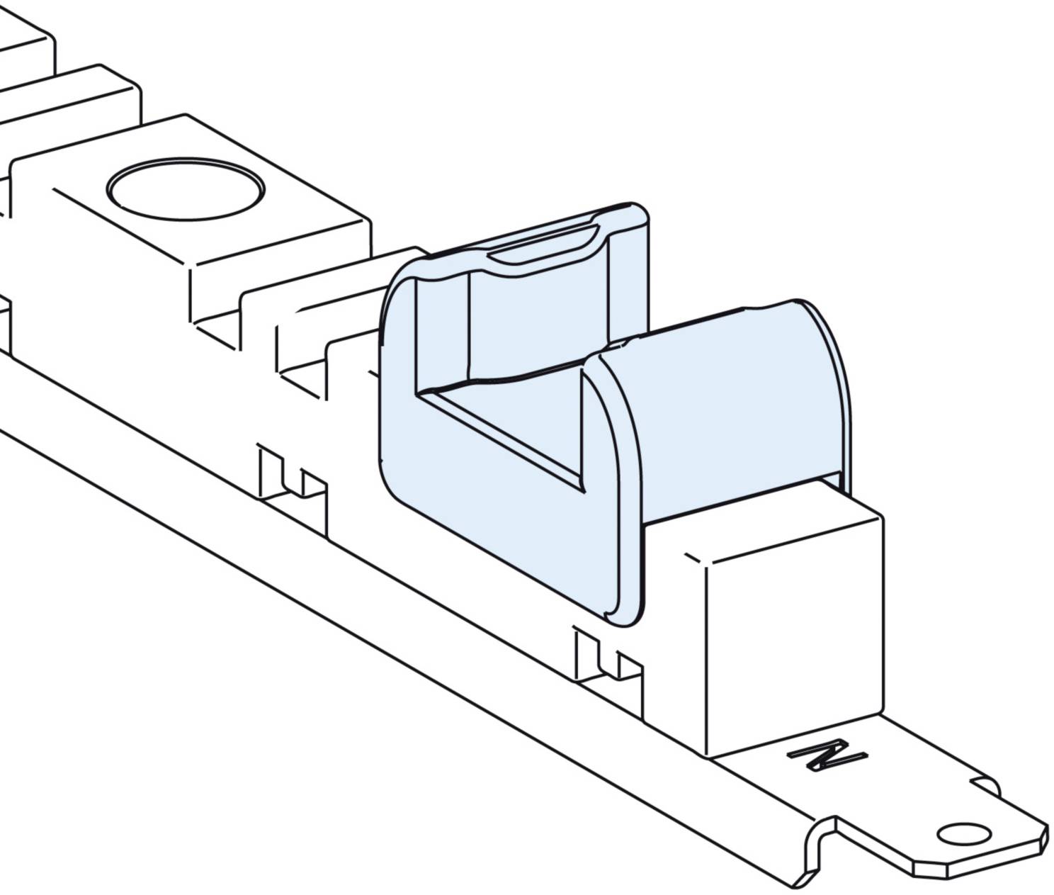 Ein 3D-Modell einer elektrischen Reihenklemme mit einem C2L-Drahtanschluss. Zeigt die Struktur und Befestigungsmöglichkeiten.