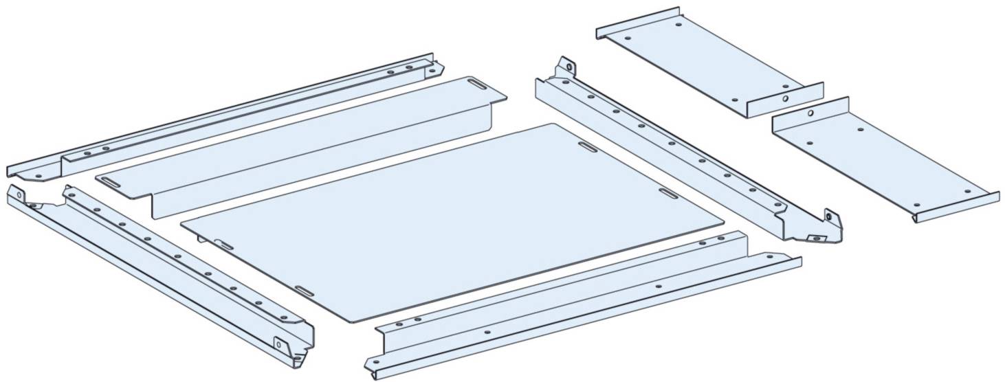 Bauplan bestehend aus mehreren rechteckigen Metallelementen, die in einem Layout zur Montage dargestellt sind.