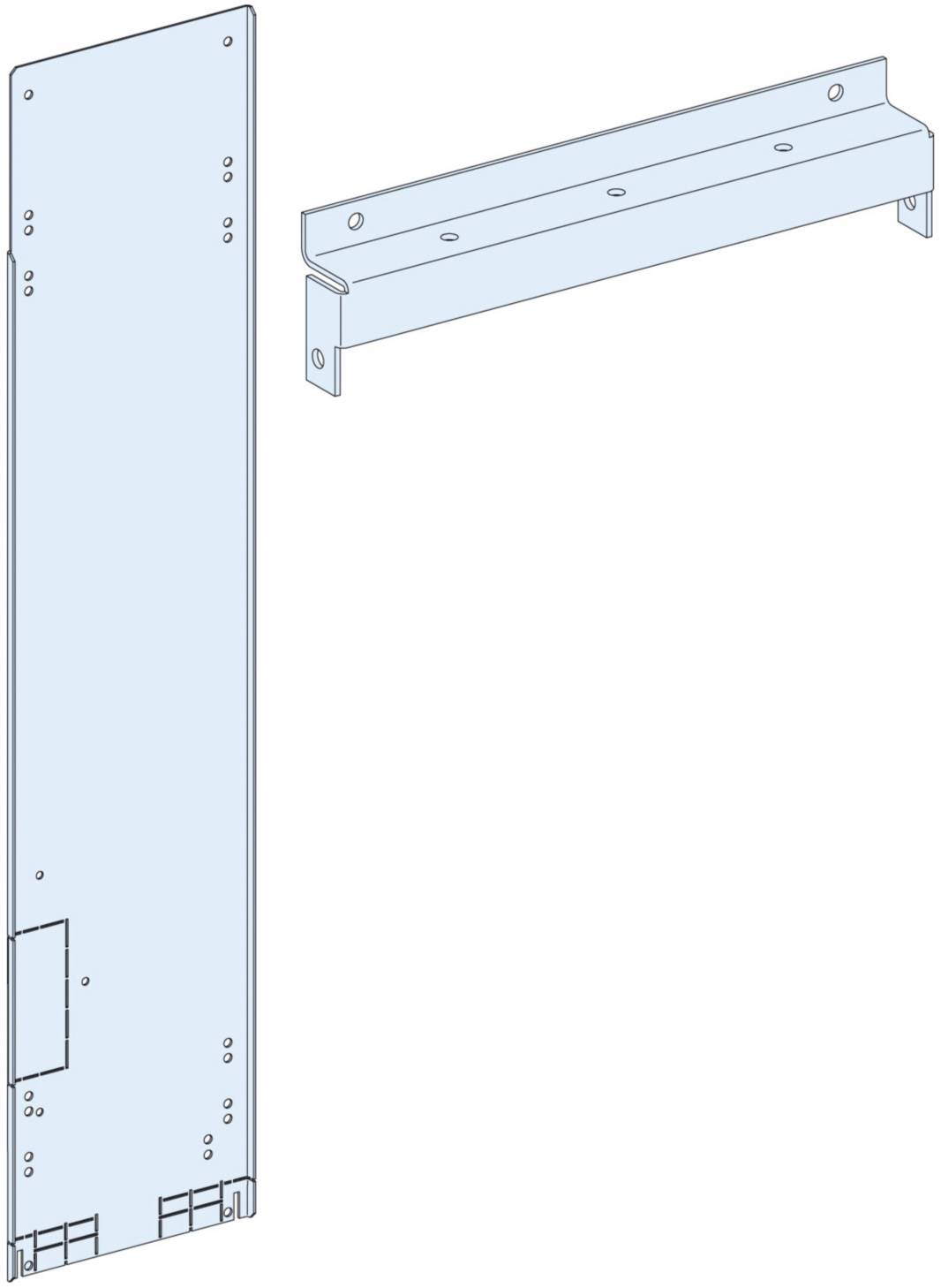 Zwei blaue Metallplatten mit Schraubenlöchern, eine vertikal, die andere horizontal ausgerichtet. Sie scheinen Montagewinkel zu sein.