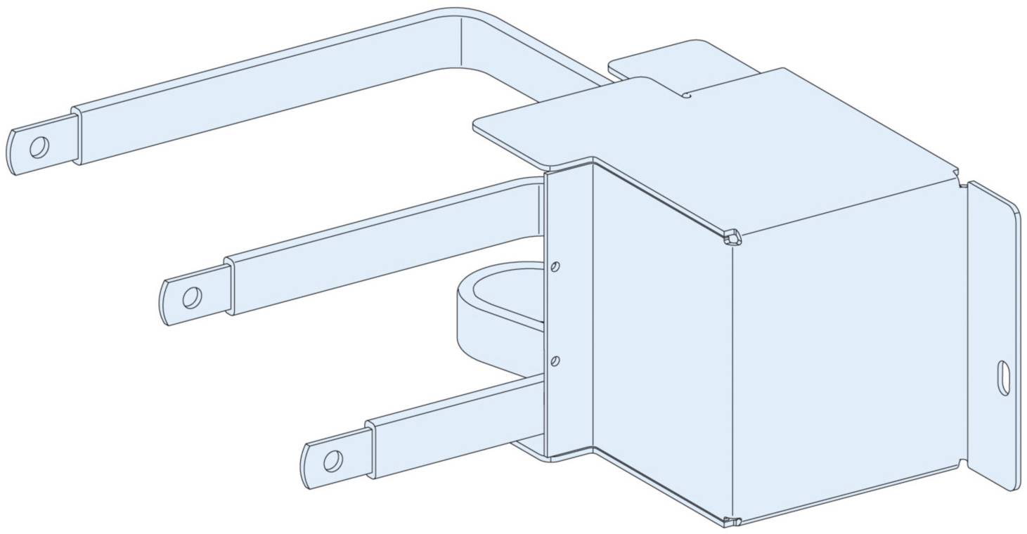 Illustration eines metallischen Montagewinkels mit drei Armen zur Befestigung, die zur Installation an einer Wand oder Oberfläche vorgesehen sind.