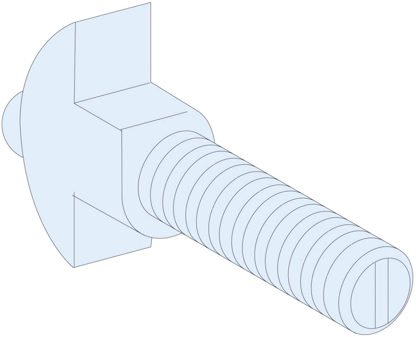 Illustration einer Schraube mit Sechskantkopf, Gewinde und flachem Ende. Die Schraube ist hellblau dargestellt.