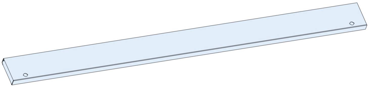 Illustration eines blauen Holzlineals mit zwei Löchern an den Enden, wahrscheinlich zur Wandbefestigung oder Aufhängung.