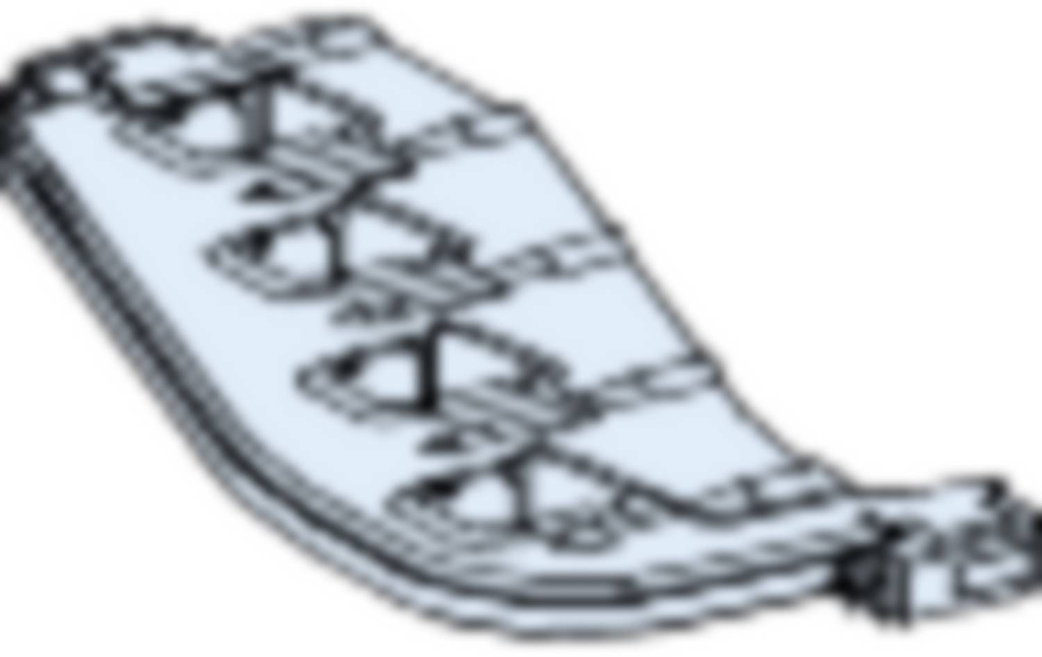Illustration eines mechanischen Teils mit mehreren Verstrebungen und Schraubenlöchern, möglicherweise ein Teil eines größeren Geräts.