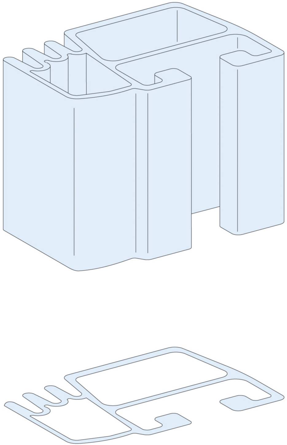 Querschnittszeichnung eines Aluminiumprofils. Zeigt detaillierte Struktur und Form, verwendet in Fenster- oder Türrahmenkonstruktionen.