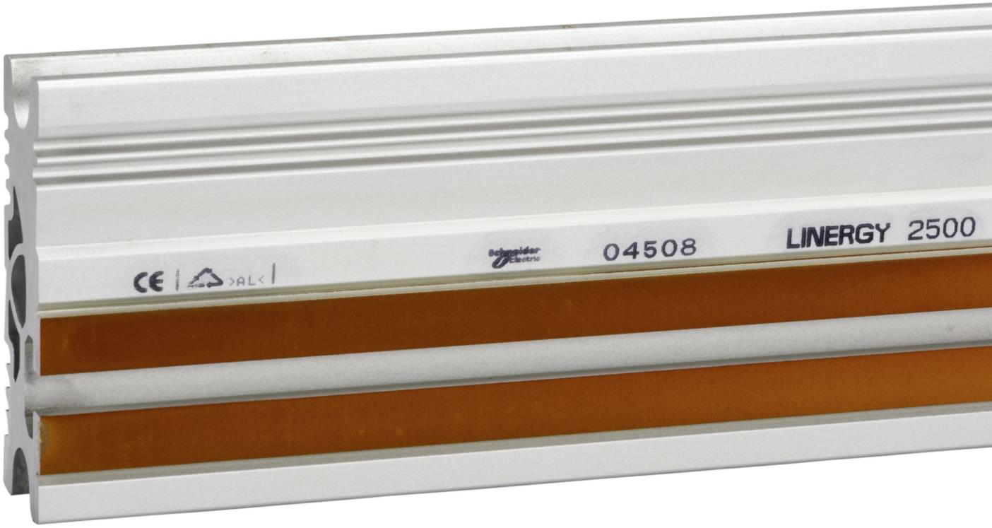 Aluminiumprofil mit orangefarbenem Streifen, Aufschrift 'LINERGY 2500'.