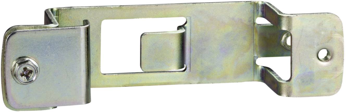 Metallhalterung aus Stahl mit Schraubenlöchern, zur Befestigung an einer Wand oder Oberfläche. Eignet sich für Regalsysteme oder Möbelmontage.