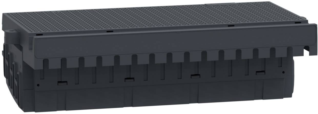 Schwarzer, rechteckiger Akku mit mehreren Fächern, geeignet für elektronische Geräte.