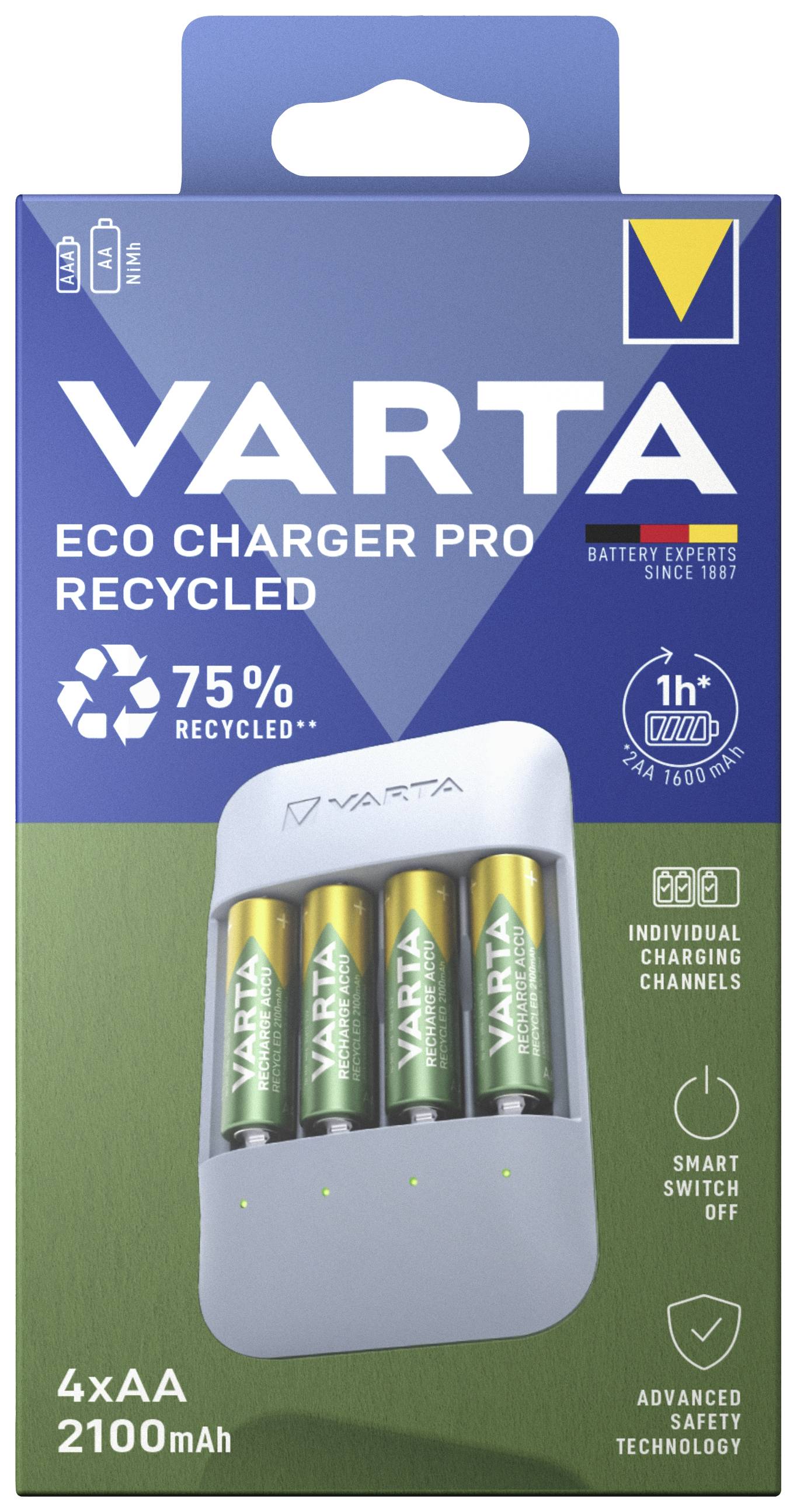 Varta Eco Charger Pro Rundzellen-Ladegerät NiMH Micro (AAA), Mignon (AA)