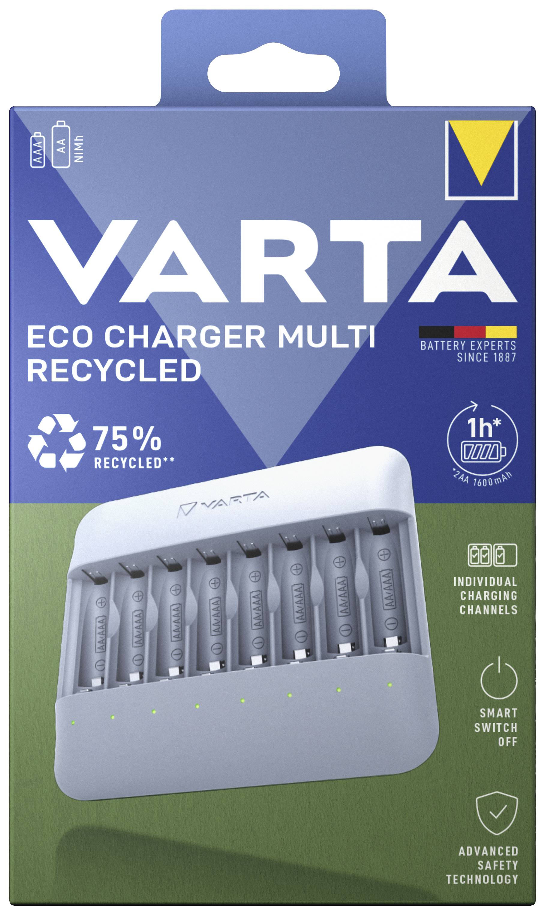 Varta Eco Charger Multi Rundzellen-Ladegerät NiMH Micro (AAA), Mignon (AA)