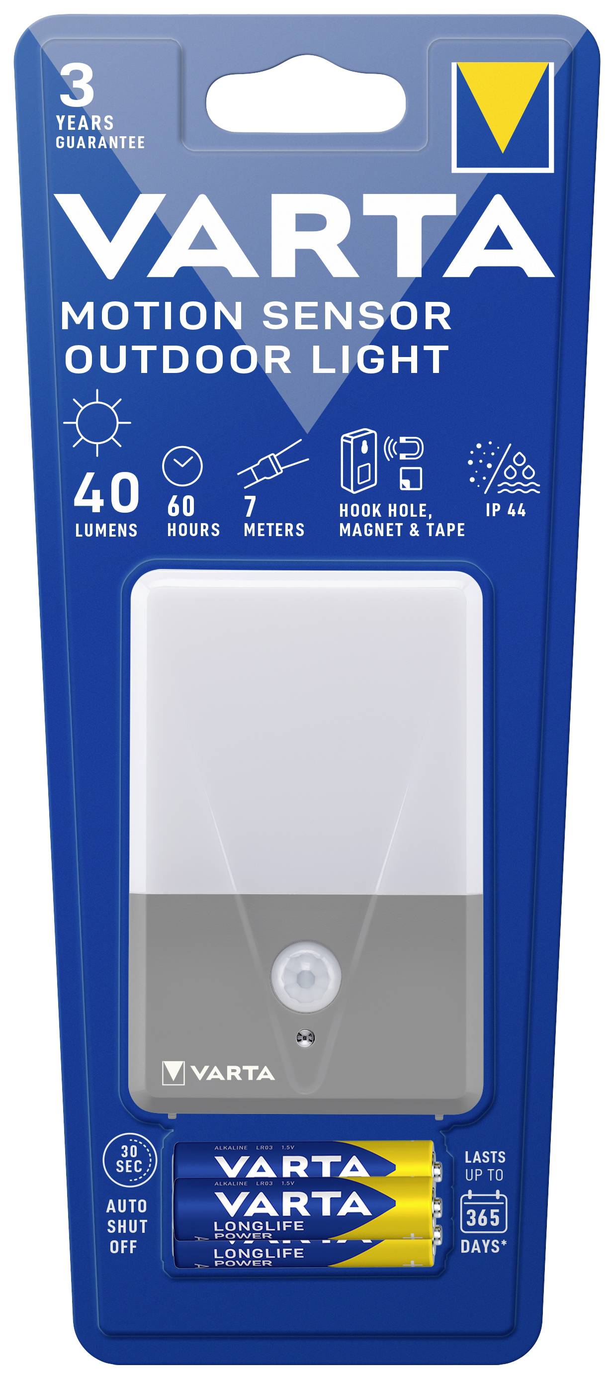 Varta 16634101421 Motion Sensor Outdoor Light LED Camping-Leuchte 40lm batteriebetrieben 60g Grau