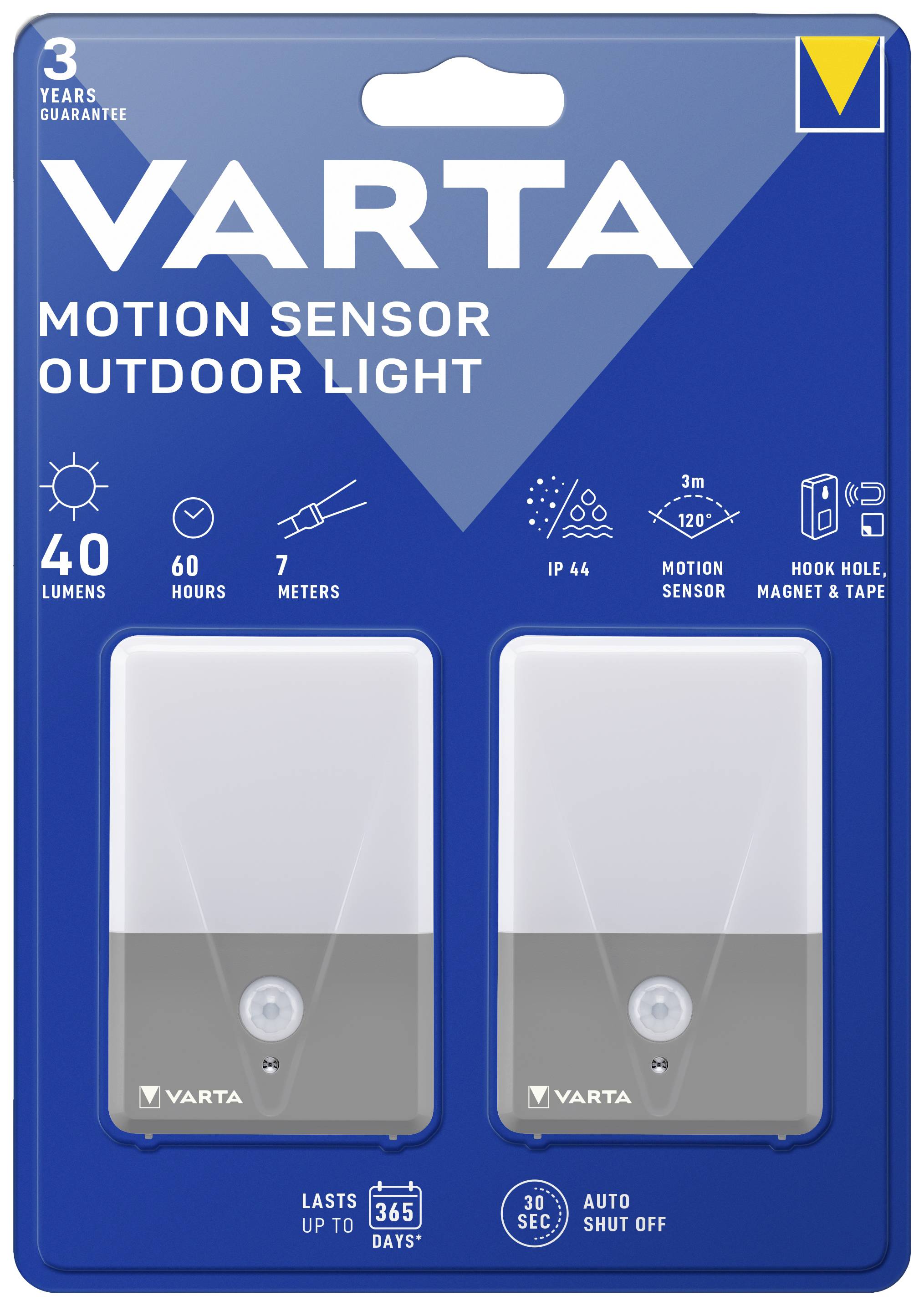 Varta 16634101402 Motion Sensor Outdoor Light Twin LED Camping-Leuchte 40lm batteriebetrieben 60g Grau