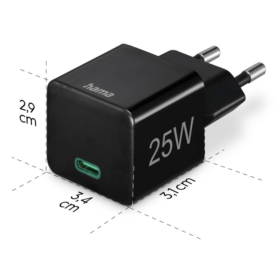 hama 00201651 Schnellladegerät, USB-C, Mini-Ladegerät, PD, 25 W, Schwarz