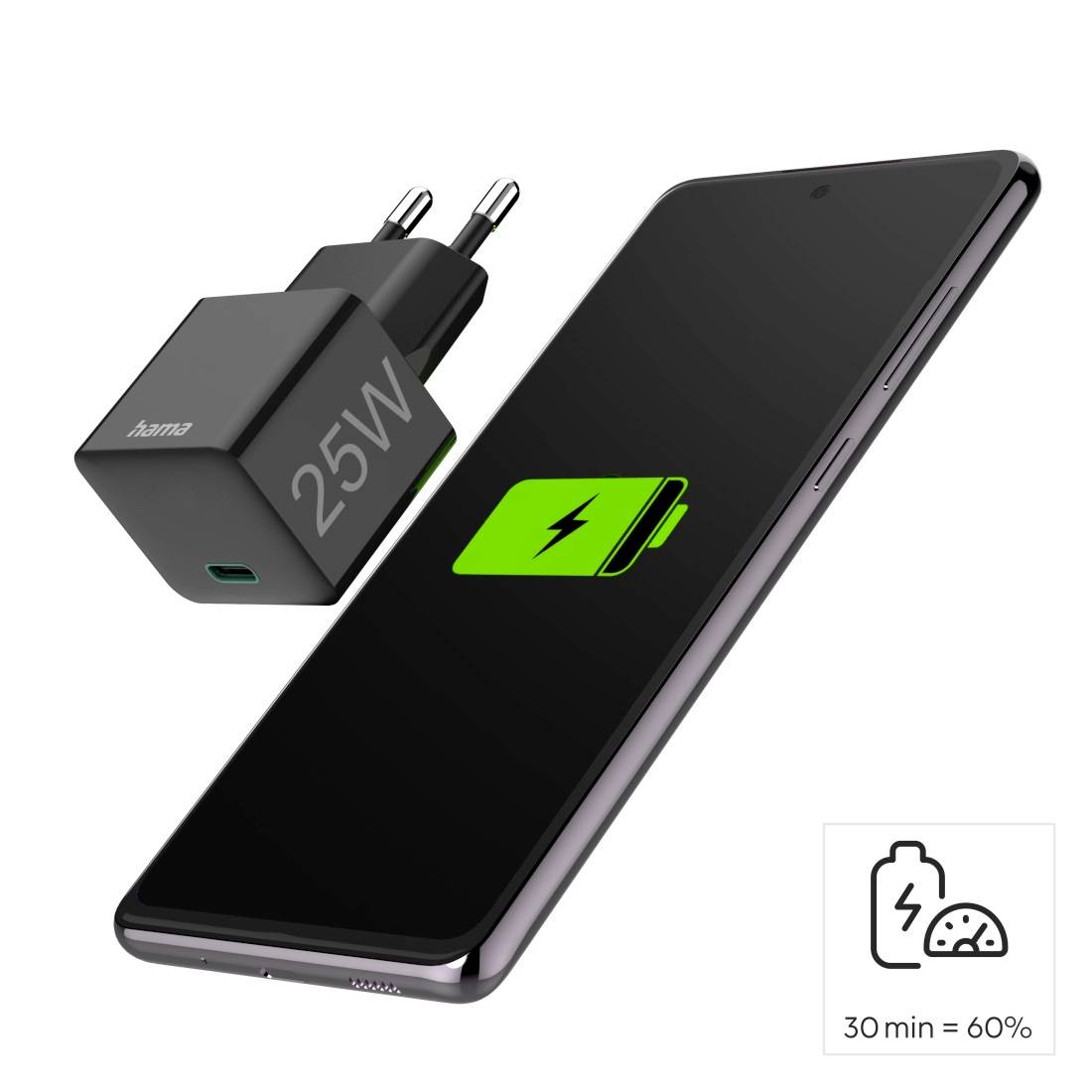 hama 00201651 Schnellladegerät, USB-C, Mini-Ladegerät, PD, 25 W, Schwarz