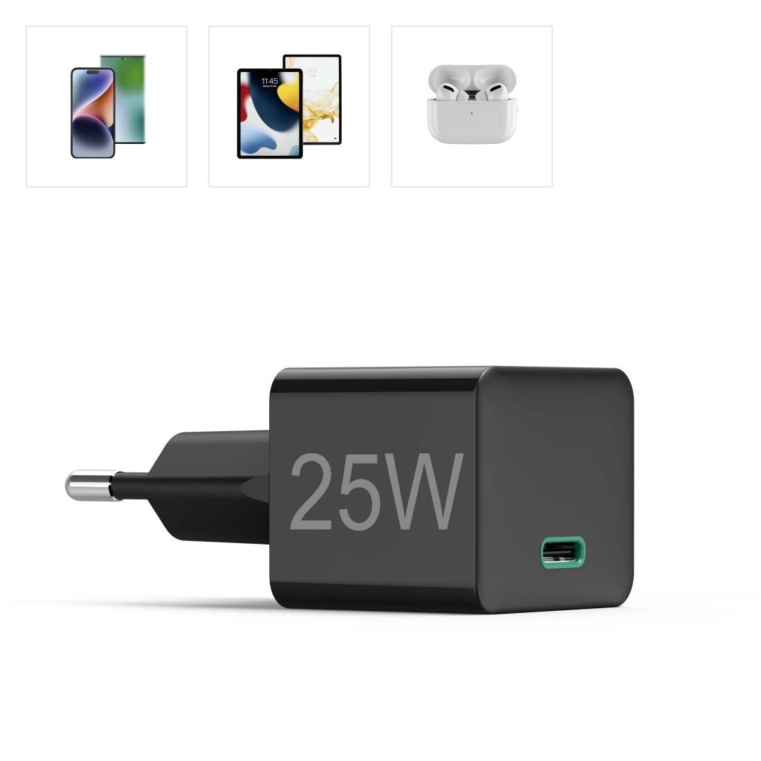 hama 00201651 Schnellladegerät, USB-C, Mini-Ladegerät, PD, 25 W, Schwarz