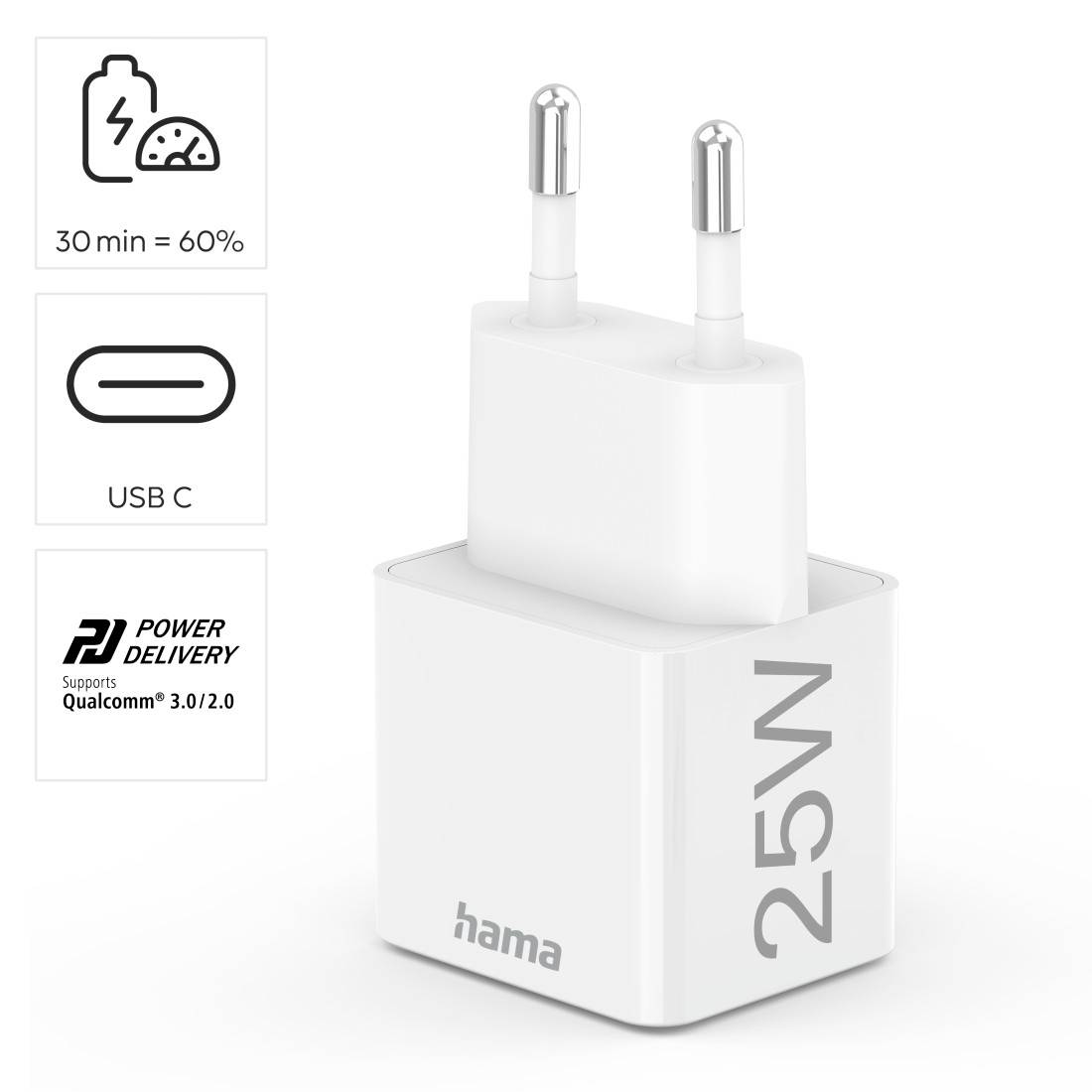 Hama USB Ladegerät 25 W USB-C® Weiß Innenbereich, Steckdose