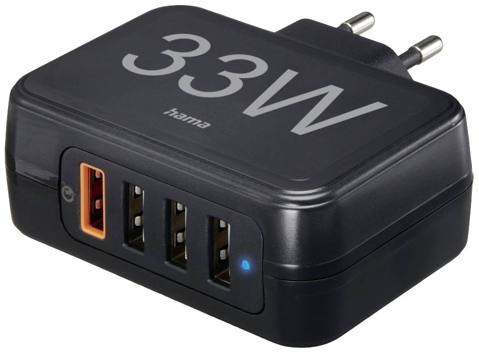 Hama USB Ladegerät 33 W 4x USB-A USB PD 3.0, Quick Charge 3.0, QC 4+ Schwarz Innenbereich