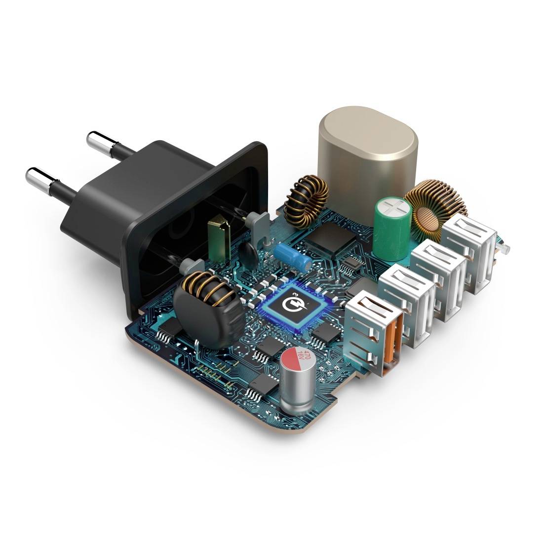 Hama USB Ladegerät 33W 4x USB-A USB PD 3.0, Quick Charge 3.0, QC 4+ Schwarz Innenbereich