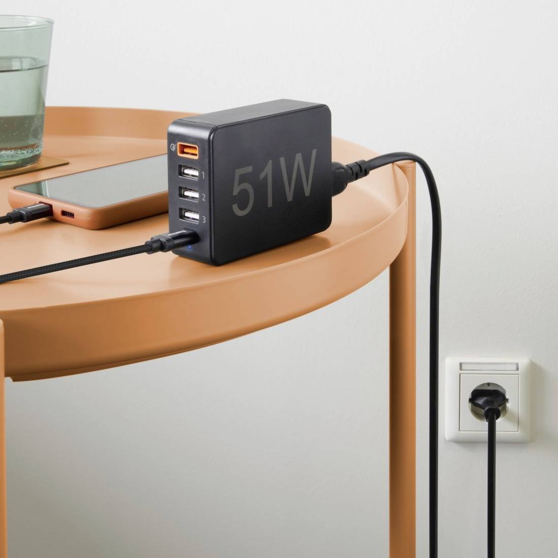 Hama USB Ladestation 51 W USB-A, USB-C® Schwarz Innenbereich