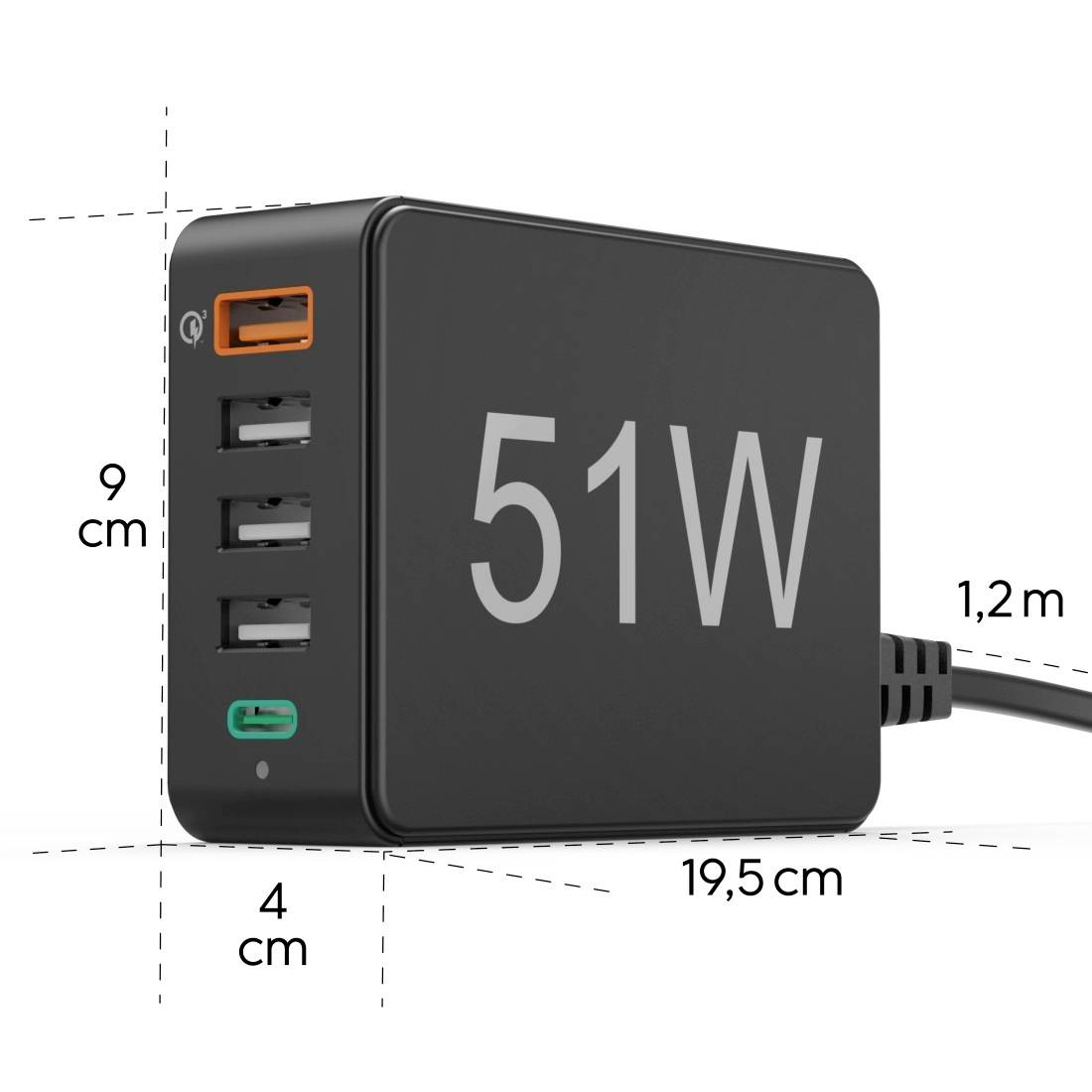 Hama USB Ladestation 51 W USB-A, USB-C® Schwarz Innenbereich