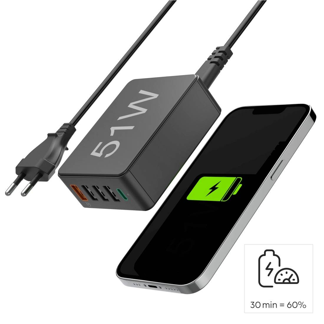 Hama USB Ladestation 51 W USB-A, USB-C® Schwarz Innenbereich