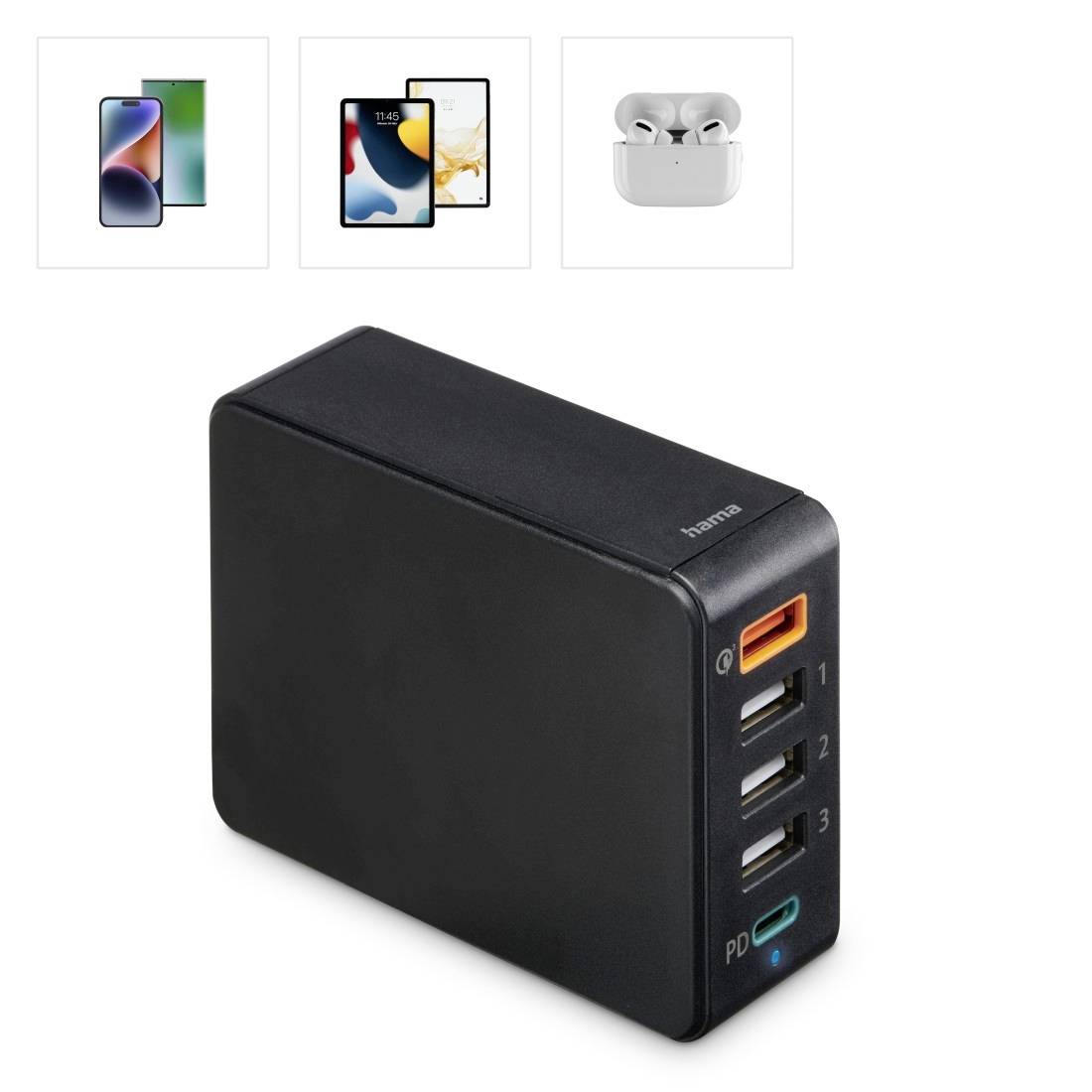 Hama USB Ladestation 51 W USB-A, USB-C® Schwarz Innenbereich