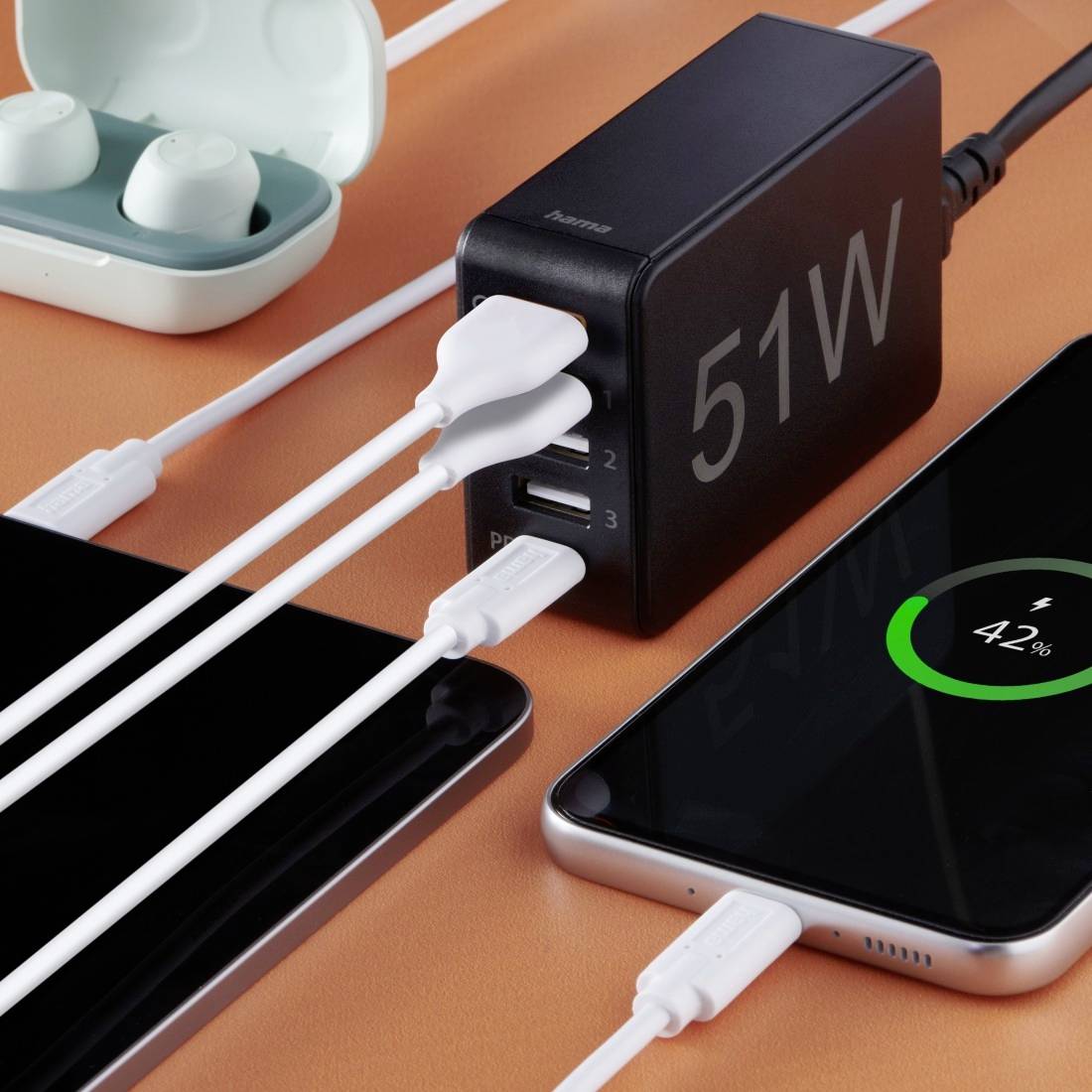 Hama USB Ladestation 51 W USB-A, USB-C® Schwarz Innenbereich