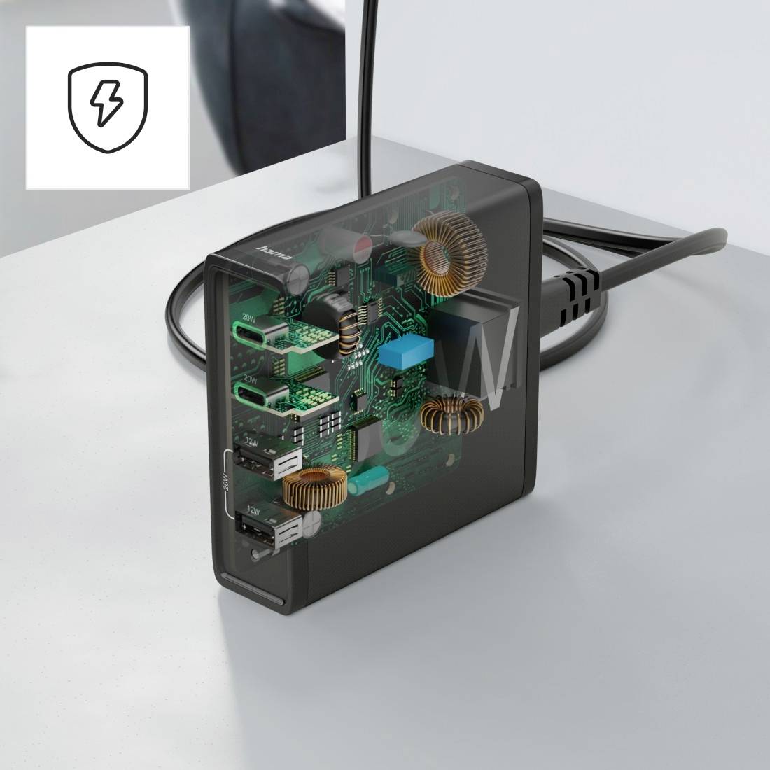 hama 00201628 Ladestation 4 Ports, Schnellladegerät, 2x USB-C, 2x USB-A, PD, 60 W, SW