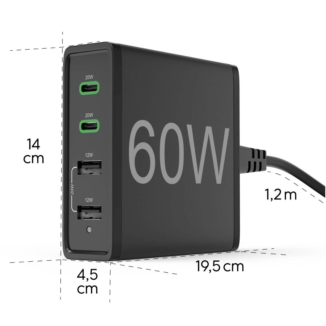 hama 00201628 Ladestation 4 Ports, Schnellladegerät, 2x USB-C, 2x USB-A, PD, 60 W, SW