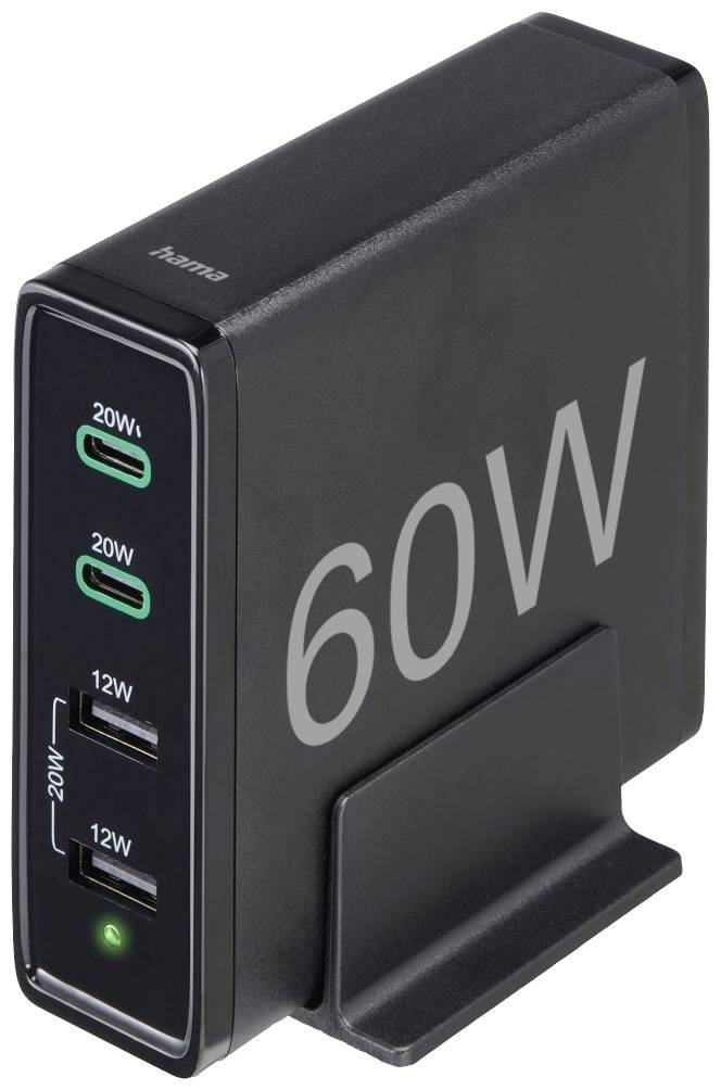 Hama USB Ladestation 60 W USB-A, USB-C® Schwarz Innenbereich
