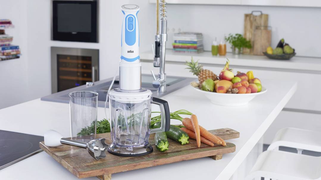 Braun 4191-MQ5260WHBL Stabmixer 1000W mit Messbecher, mit Mixbecher, Turbofunktion Weiß-Blau