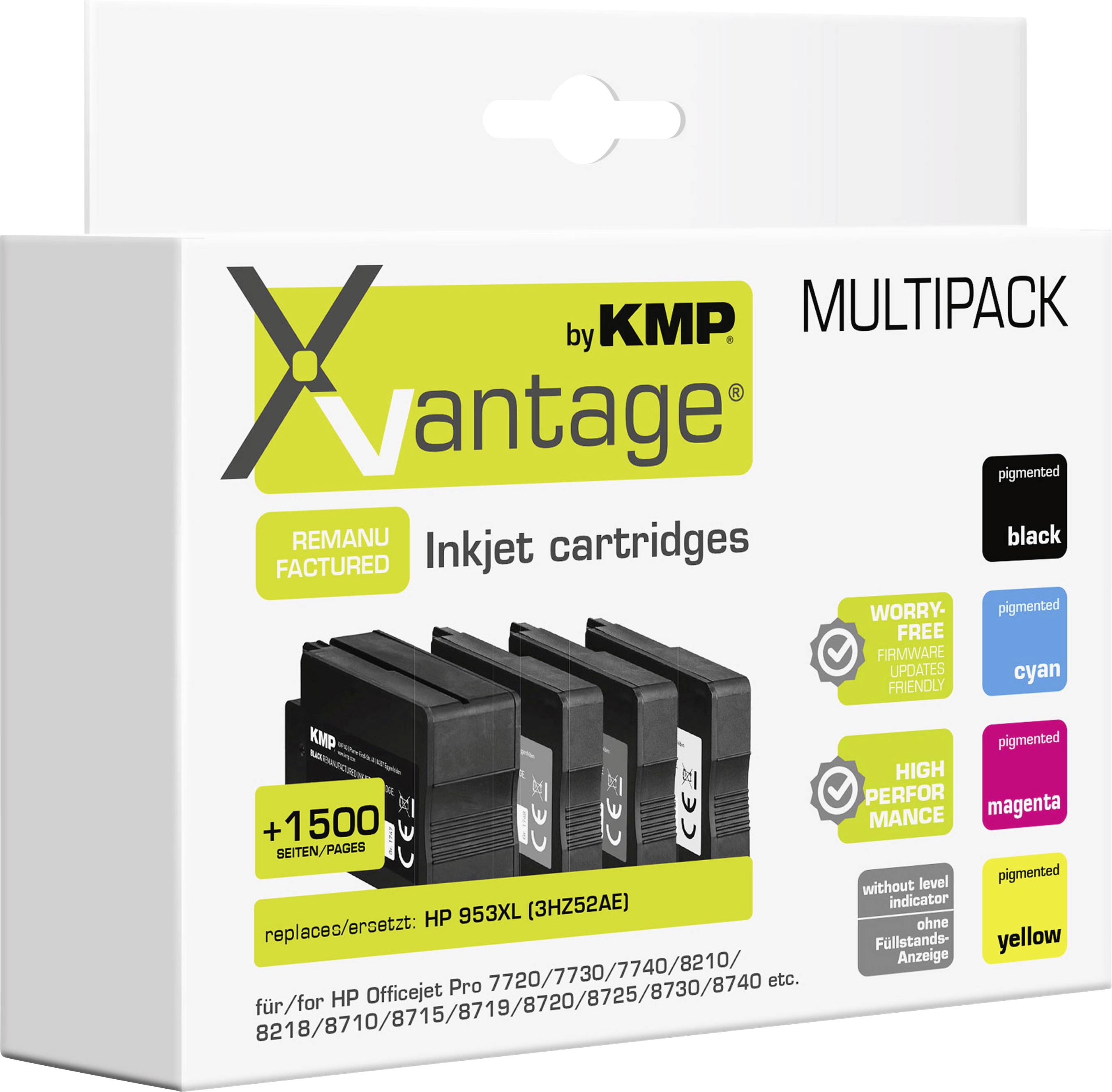 Xvantage von KMP Multipack Tintenpatronen, wiederaufbereitet. Enthält schwarz, cyan, magenta, gelb. Bis zu 1500 Seiten.