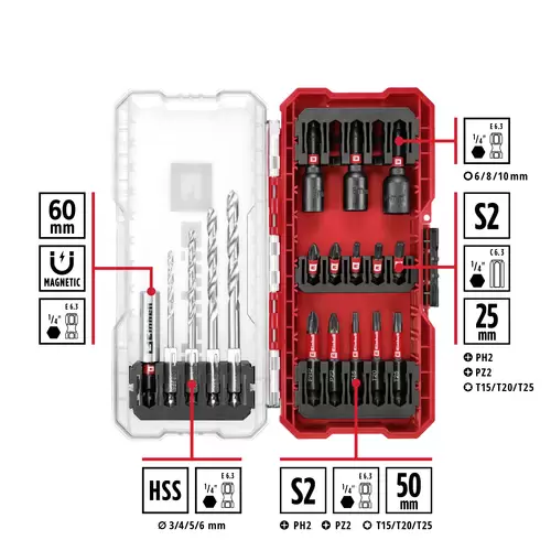 Einhell Steckschlüssel-Bit-Einsatz-Set 1/4" (6.3 mm) 18teilig 108709 Einhell Steckschlüssel-Bit-Einsatz-Set 1/4" (6.3 mm) 18teilig 108709