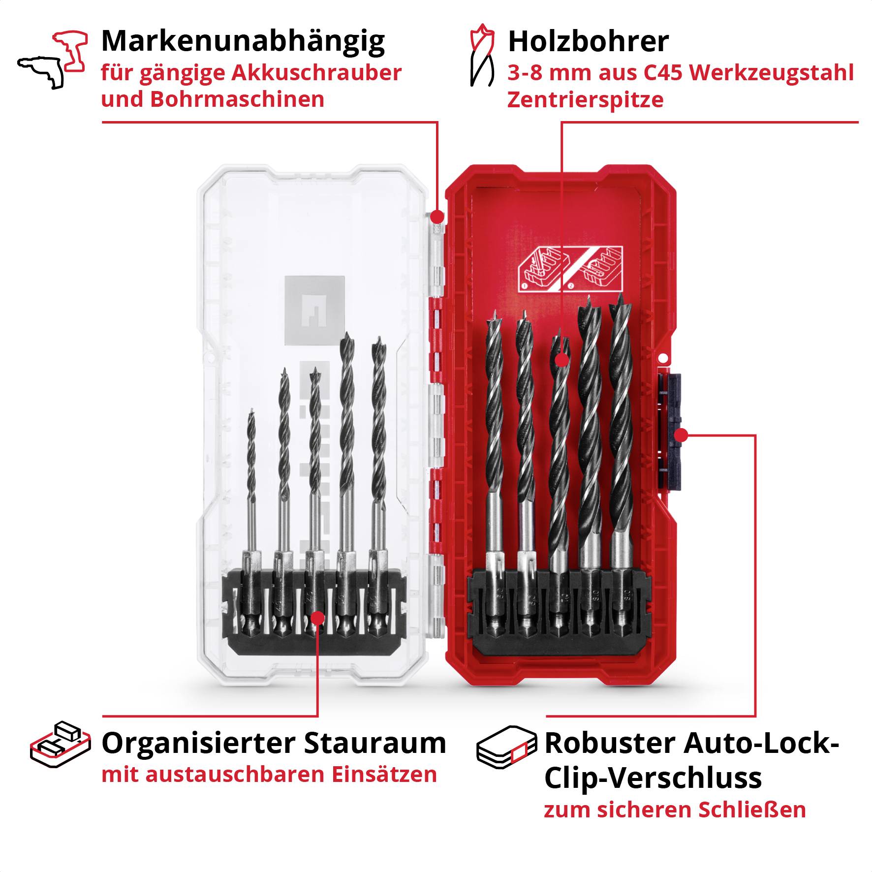 Einhell 108733 Holz-Spiralbohrer-Set 10teilig 3 mm, 4 mm, 5 mm, 6 mm, 7 mm, 8mm 1 Set