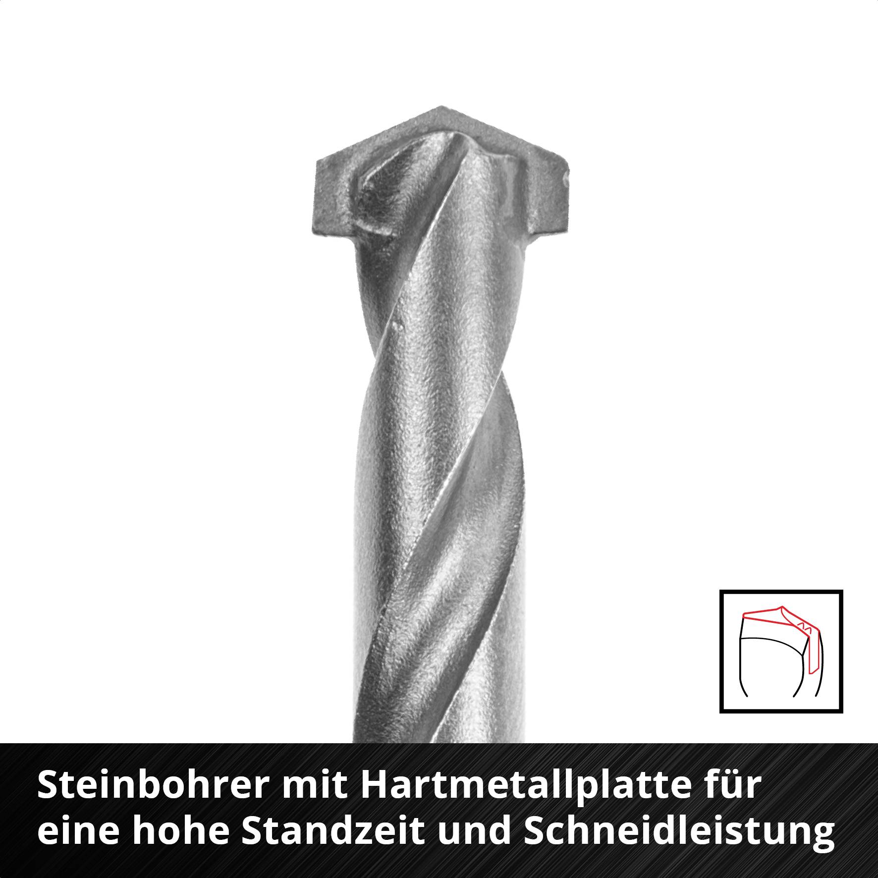 'Steinbohrer mit Hartmetallplatte für eine hohe Standzeit und Schneidleistung.'zeigt einen robusten Bohrer mit Spiraldesign.