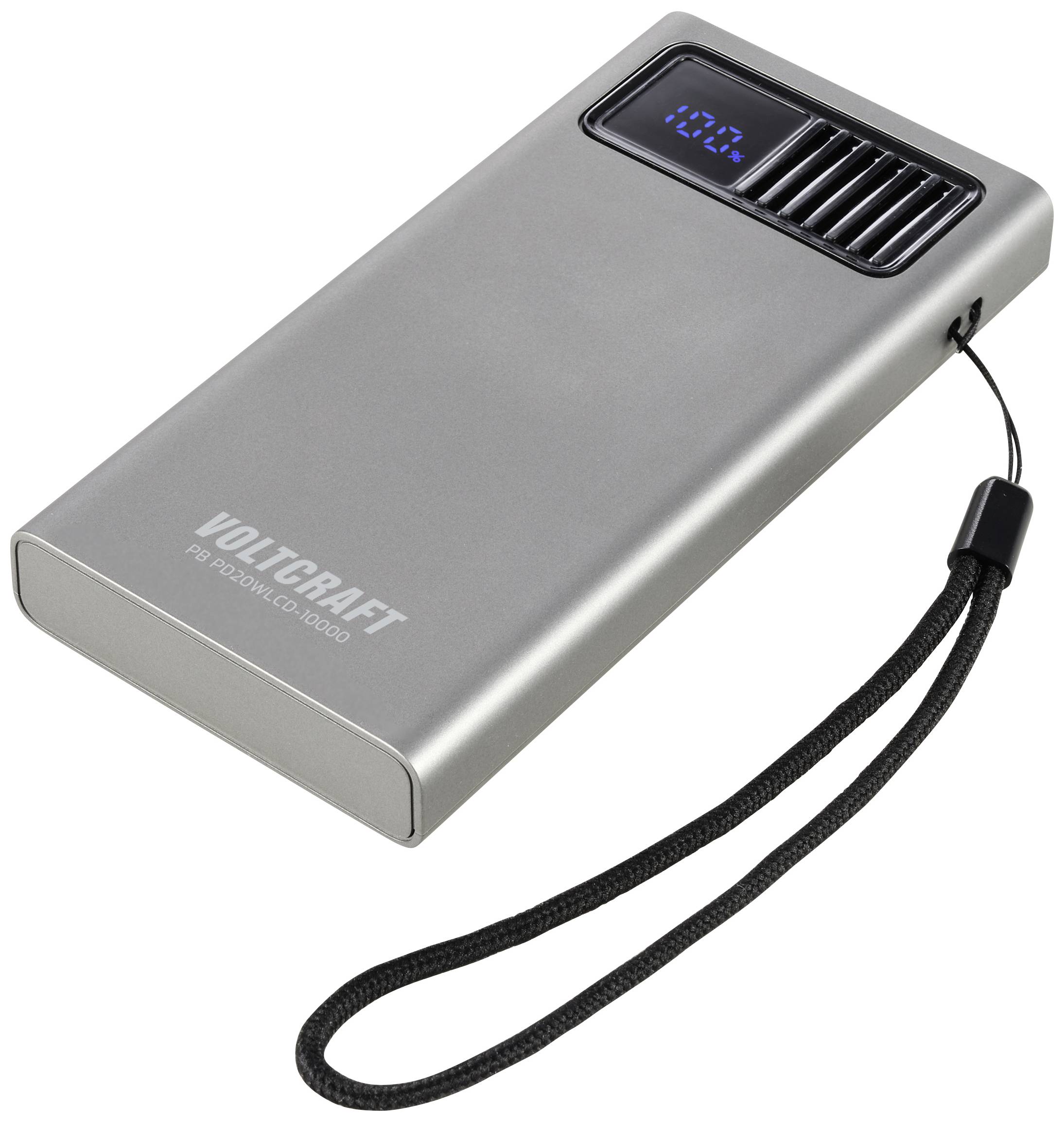 VOLTCRAFT PB PD20WLCD-10000 Powerbank 10000 mAh Fast Charge, USB PD 2.0 LiPo Grau (metallic) Statusanzeige