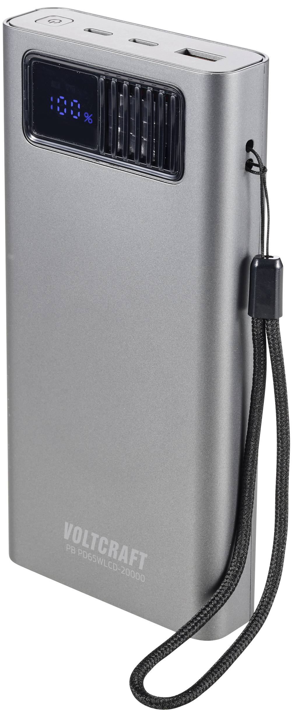 VOLTCRAFT PB PD65WLCD-20000 Powerbank 20000 mAh Fast Charge, USB PD 2.0 LiPo Grau (metallic)