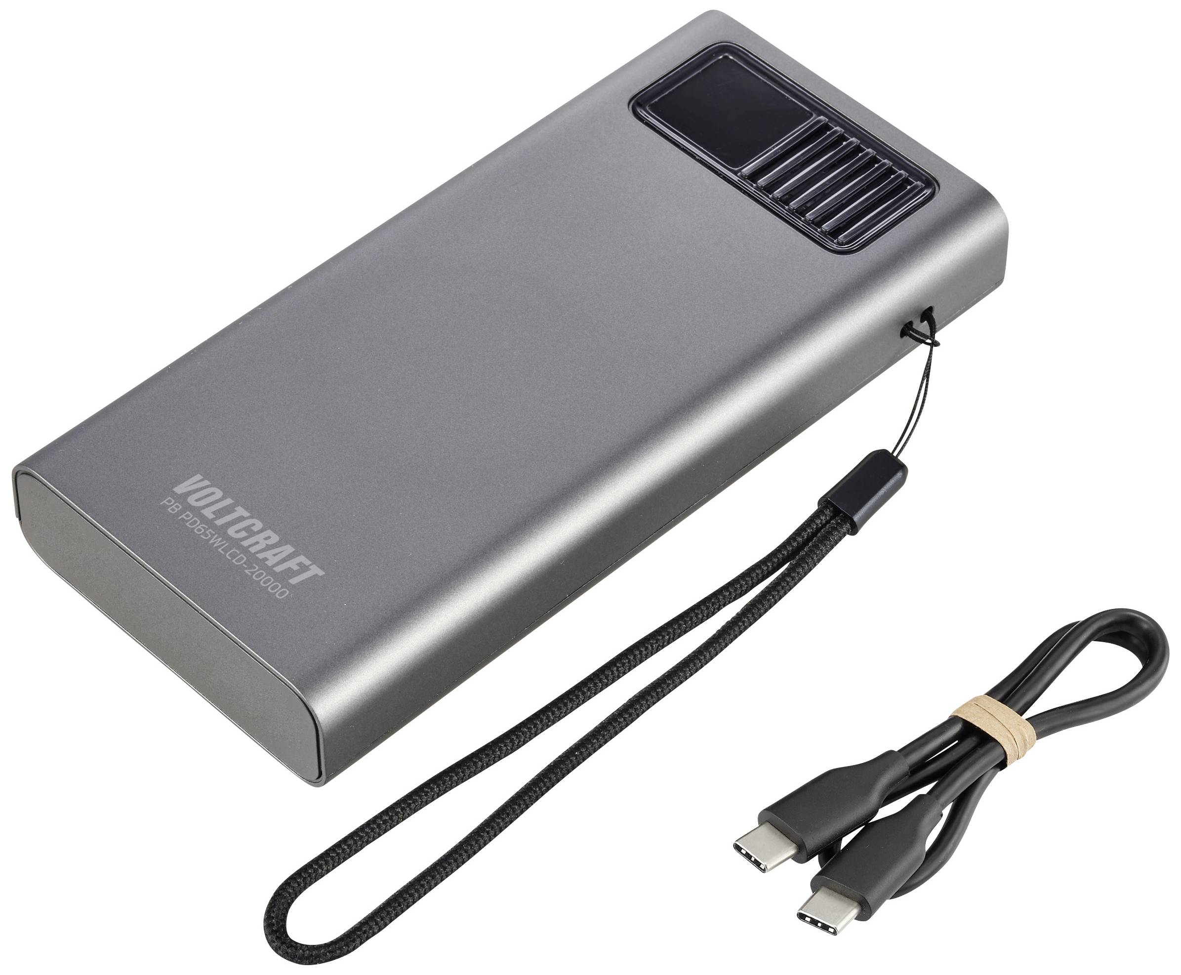 VOLTCRAFT PB PD65WLCD-20000 Powerbank 20000 mAh Fast Charge, USB PD 2.0 LiPo Grau (metallic)
