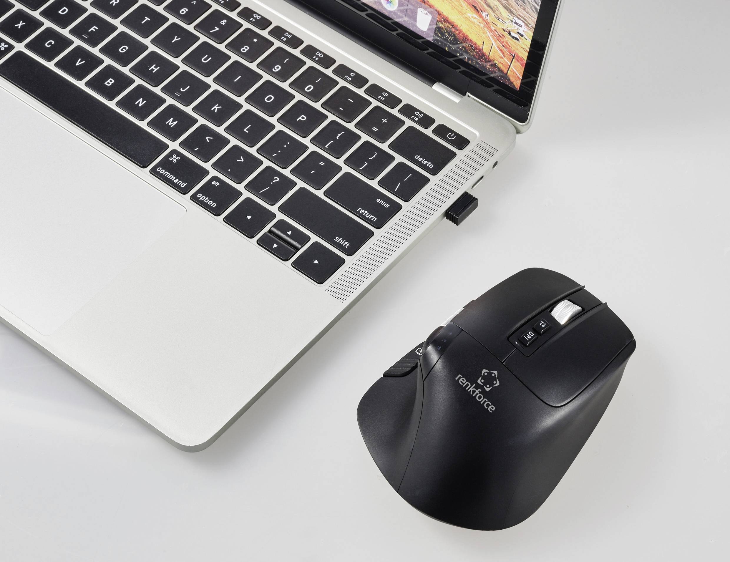 Renkforce RF-OBTM-500 Ergonomische Maus Kabellos Optisch Schwarz 8 Tasten 3200 dpi Ergonomisch, Multipair-Funktion