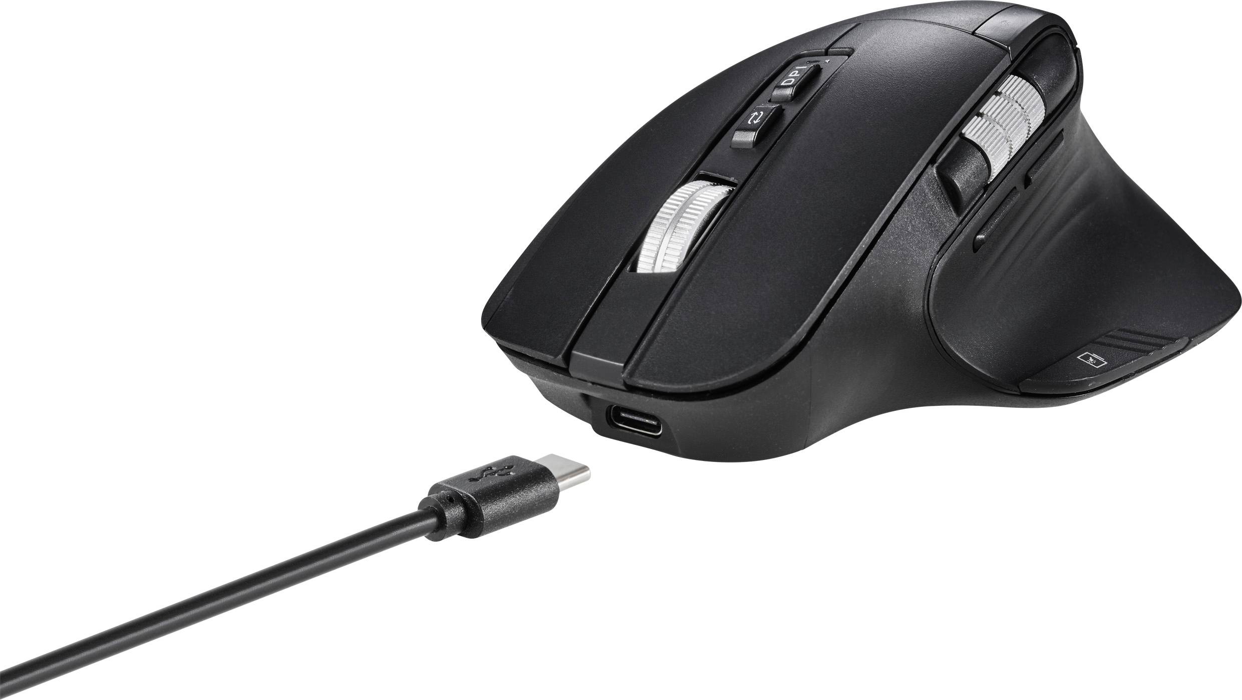 Renkforce RF-OBTM-500 Ergonomische Maus Kabellos Optisch Schwarz 8 Tasten 3200 dpi Ergonomisch, Multipair-Funktion