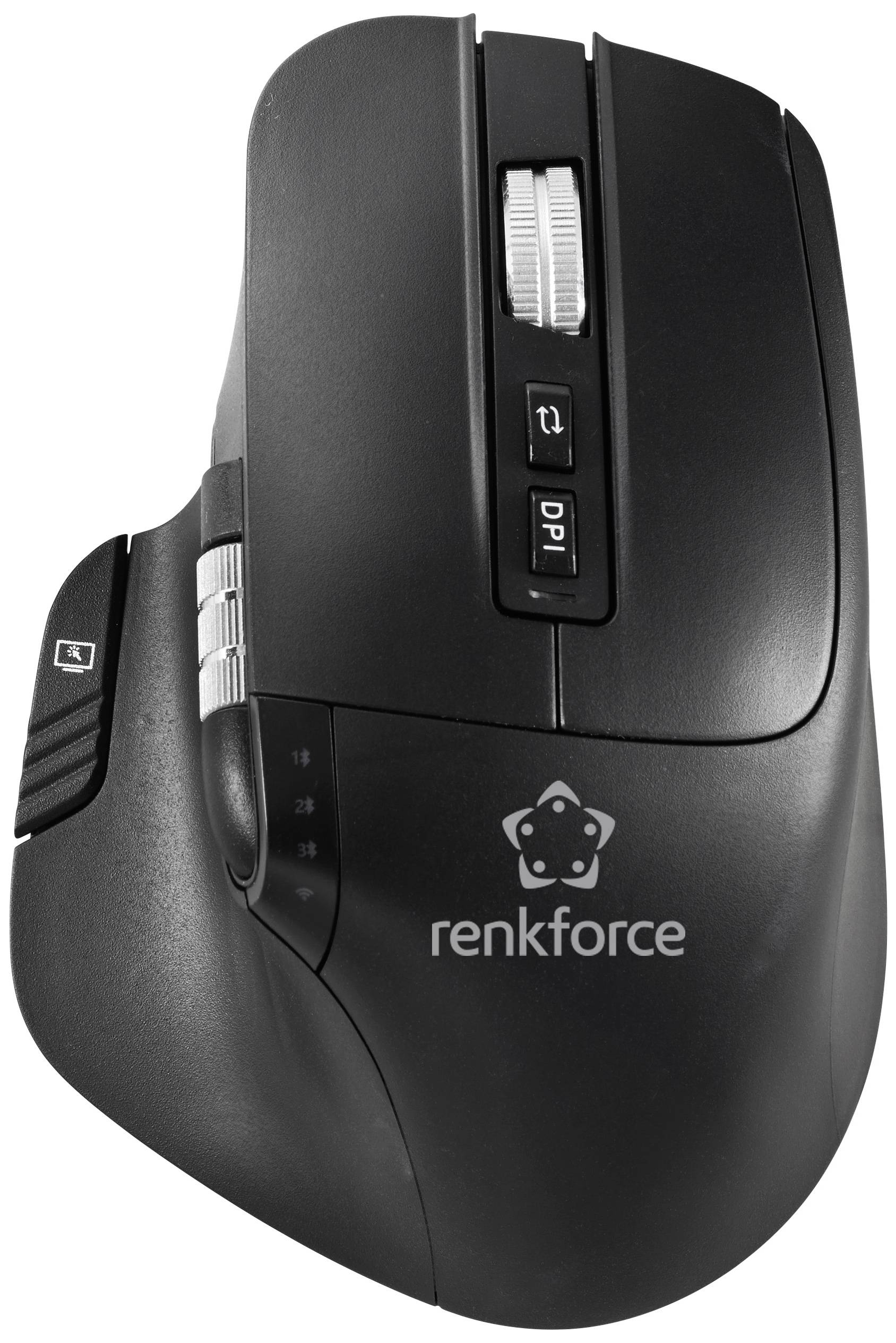 Renkforce RF-OBTM-500 Ergonomische Maus Kabellos Optisch Schwarz 8 Tasten 3200 dpi Ergonomisch, Multipair-Funktion