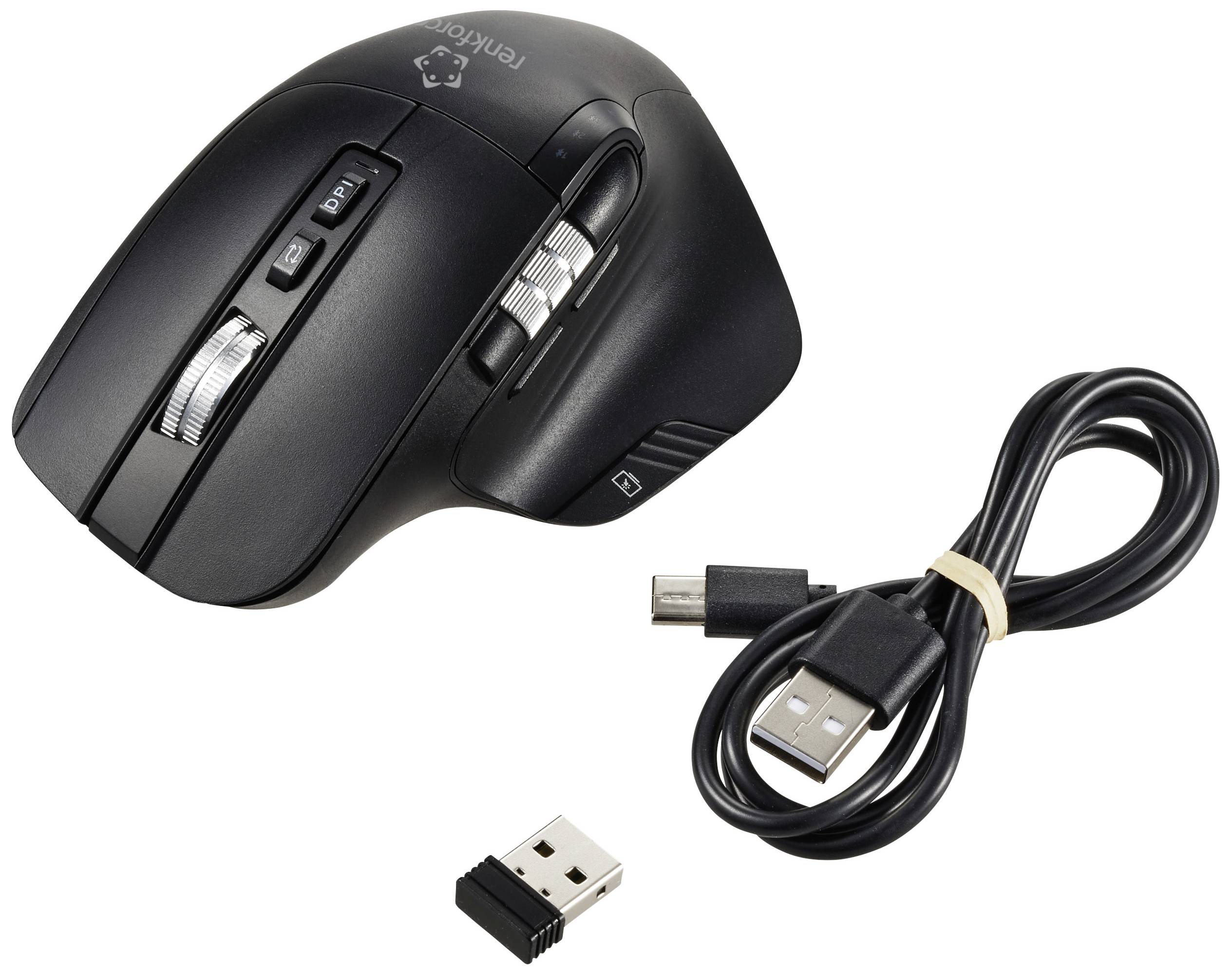 Renkforce RF-OBTM-500 Ergonomische Maus Kabellos Optisch Schwarz 8 Tasten 3200 dpi Ergonomisch, Multipair-Funktion