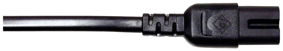 Ein schwarzes Netzkabel mit einer rechteckigen Steckverbindung, oft verwendet für Computer oder Elektronikgeräte.