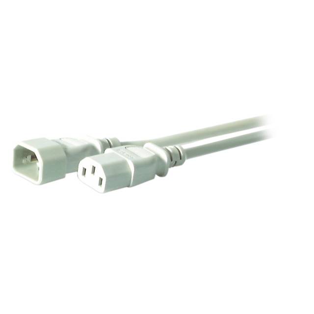 Ein weißes Netzkabel mit Steckern an beiden Enden, geeignet für die Verbindung von elektronischen Geräten mit einer Stromquelle.