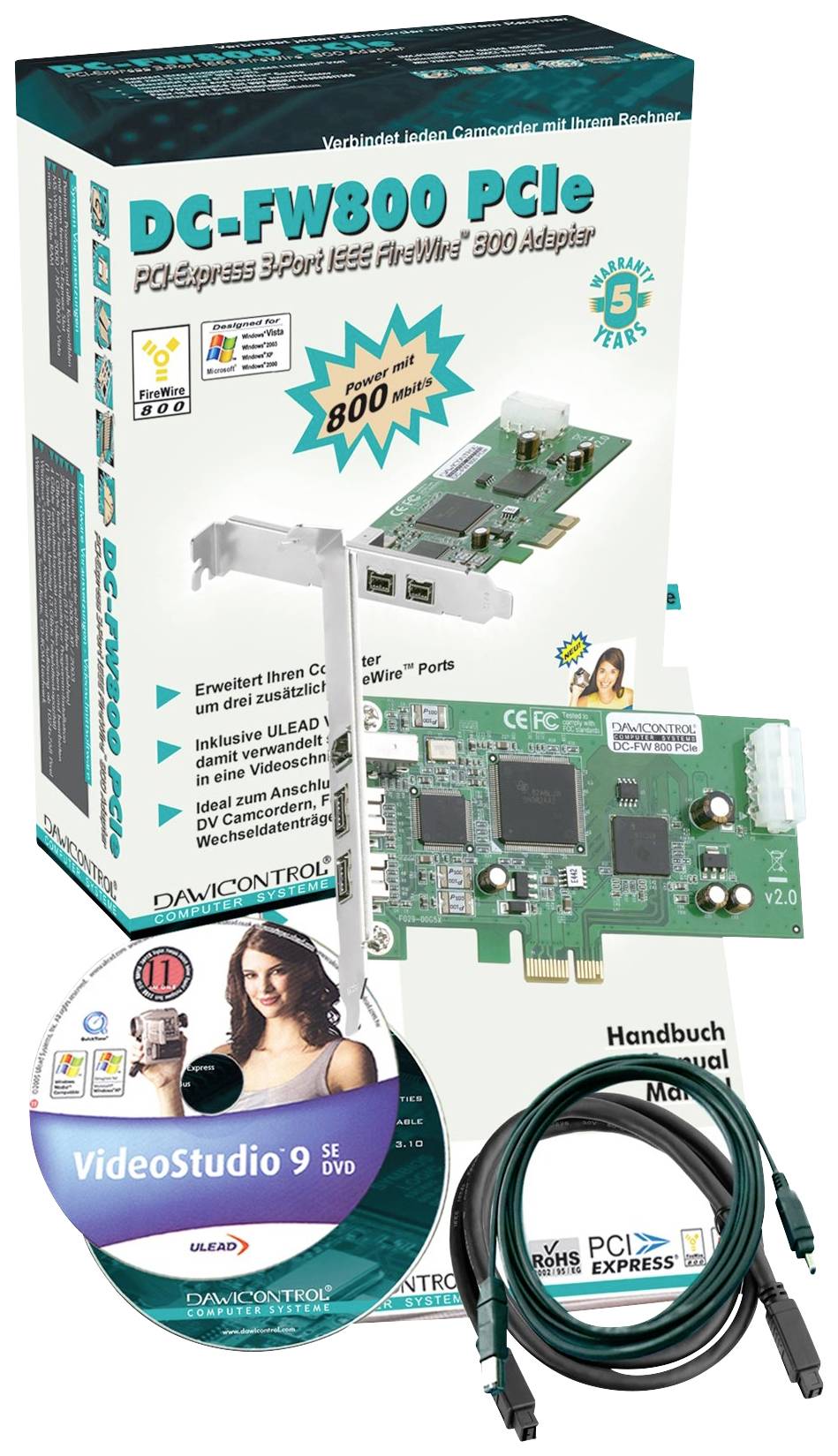 Dawicontrol DC-FW800 PCIE RETAIL 3 Port PCI-Express Karte PCIe