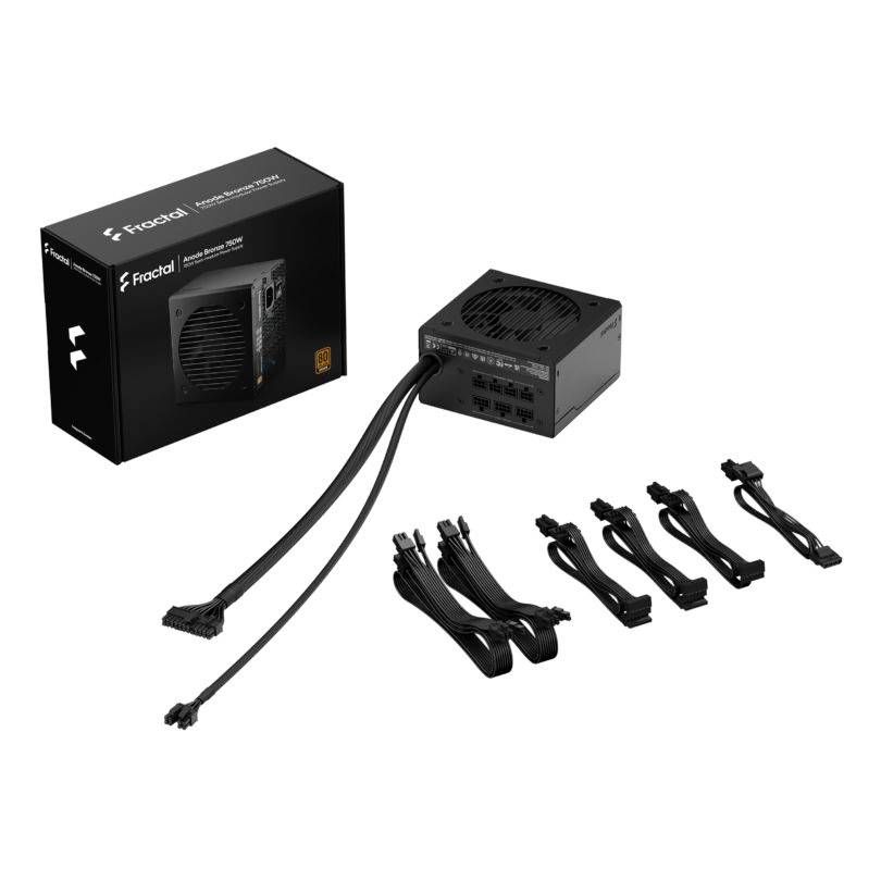 Netzteil-Set von Fractal Design: Enthält Netzteil, mehrere Kabel und Verpackung. Eignet sich zur Stromversorgung im Computer.